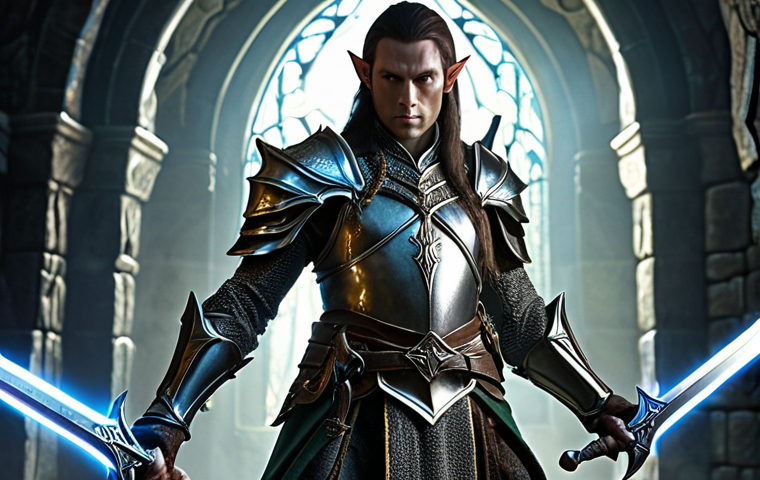 **
"A powerful Elven Sword glowing with magical energy, held by a high-level Lineage M character in full Mithril armor. Fantasy RPG setting, dynamic action pose, dramatic lighting."
**