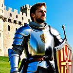 The Knight**

"A valiant knight in shining armor, standing guard before a medieval castle, fully clothed, appropriate attire, safe for work, perfect anatomy, natural proportions, professional illustration, family-friendly. The knight holds a sword and shield, a symbol of strength and protection. The scene is set during the day, with a clear blue sky in the background."

**