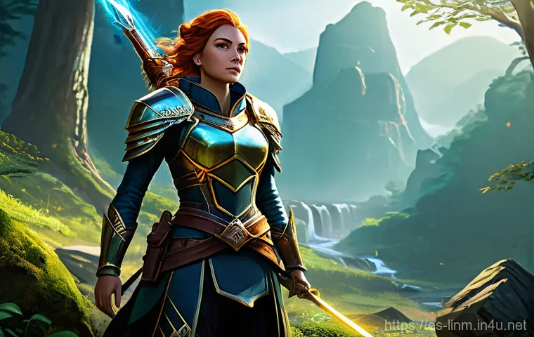 리니지M 이벤트 기간 혜택 - **"An epic, dynamic illustration capturing a diverse group of five 'Lineage M' guild members engaged...