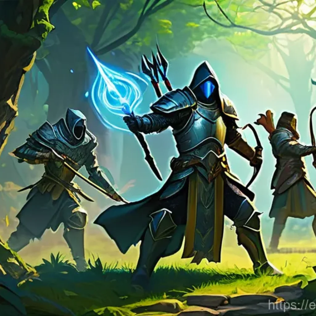 리니지M 혈맹 혜택 분석 - **Prompt:** A diverse group of four fantasy adventurers (a heavily armored knight, a robed mage, a a...