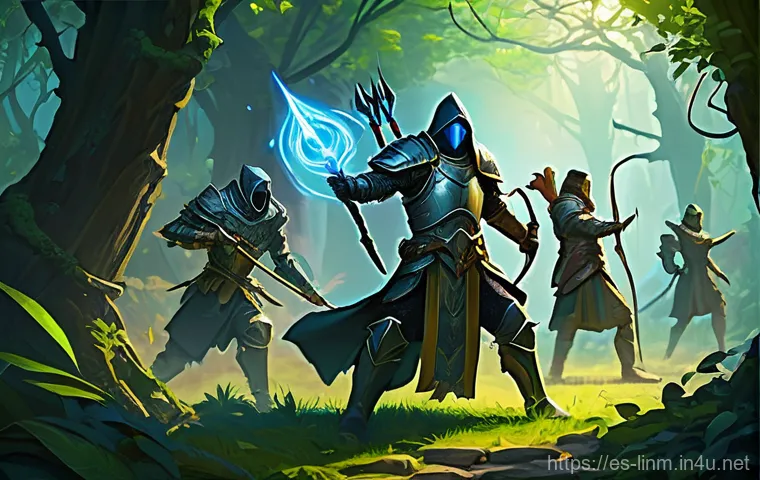 리니지M 혈맹 혜택 분석 - **Prompt:** A diverse group of four fantasy adventurers (a heavily armored knight, a robed mage, a a...