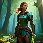 리니지M 최적의 사냥 시간 - **Prompt 1: Dawn Exploration in a Mystical Forest**
    "A determined young female adventurer, with ...