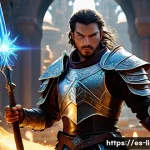 리니지M 장비 스왑 팁 - **Prompt:** An intense, dynamic shot of a skilled male fantasy adventurer in the midst of a chaotic ...