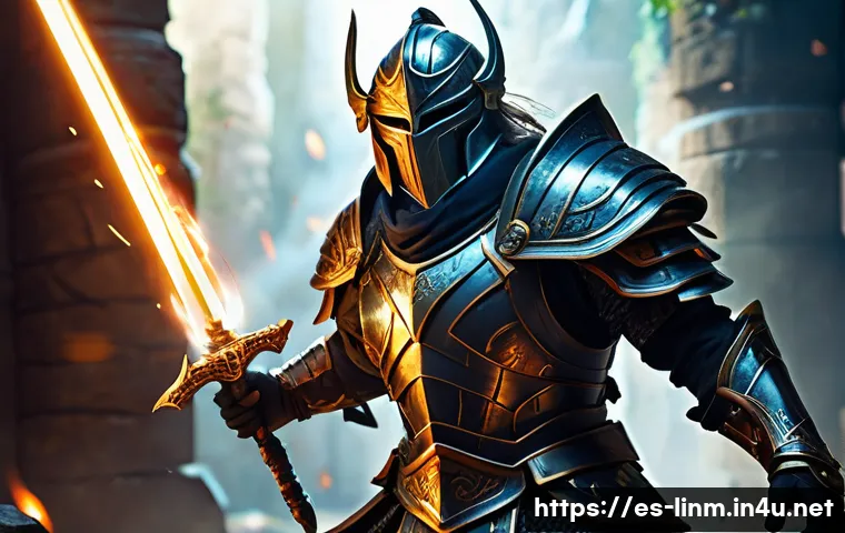 리니지M 스킬북 조합 가이드 - A dynamic fantasy battle scene featuring a skilled warrior character in detailed, ornate armor combi...