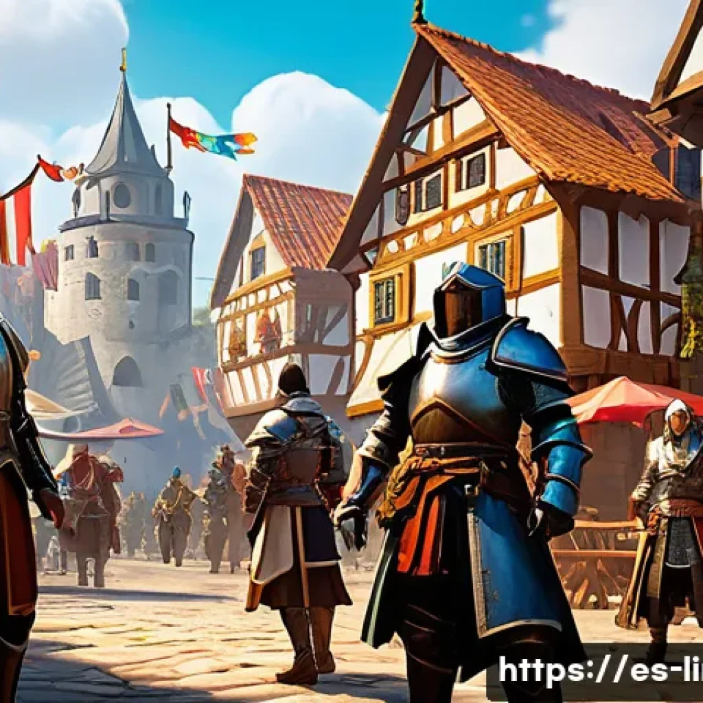 리니지M 무과금 플레이 전략 - A dynamic and colorful fantasy MMORPG scene featuring a diverse group of Spanish-speaking players co...