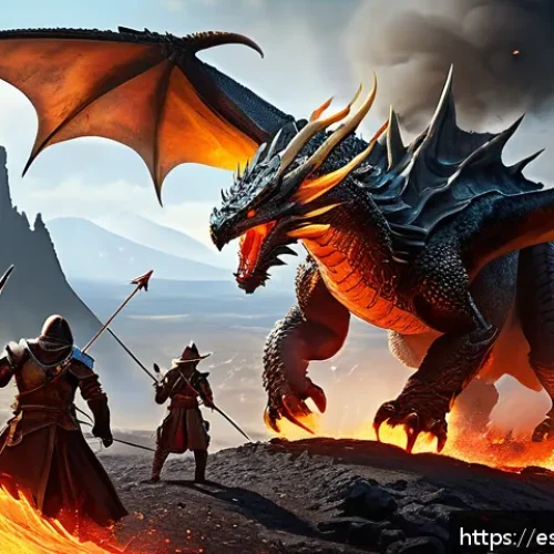 Home 33 리니지M 필드 보스 정보 - A dynamic fantasy battle scene featuring a diverse group of adventurers confronting a massive Fire D...