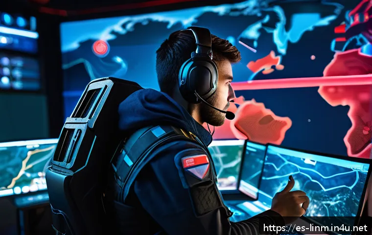 리니지M 공성전 미니맵 사용 - A detailed digital illustration of a professional gamer intensely focused on a large, semi-transpare...