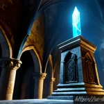Home 23 리니지M 최고 등급 아이템 - Photorealistic high-fantasy game scene, a legendary top-tier artifact floating above an ancient ston...
