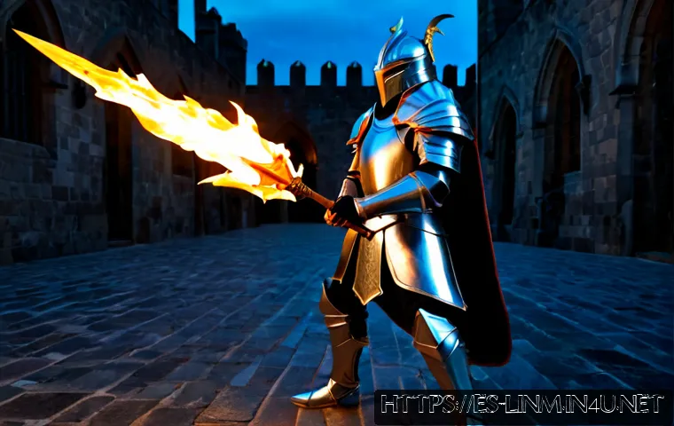 리니지M 용기사 스킬 조합 - Photorealistic fantasy game strategy scene, a powerful dragon knight in ornate silver armor combinin...